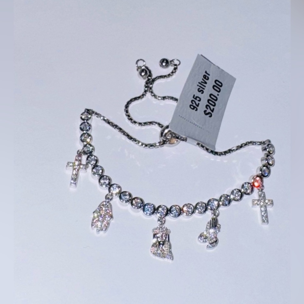 Cross Bolo Bracelet |14k White Gold Vermeil | Swarovski | Adjustable Faith Gift